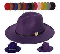 JK Home Wide Brim Fedora Hat - Felt Panama Cap - 2pcs Adjustable Bands - Vintage Style Cosplay Purple