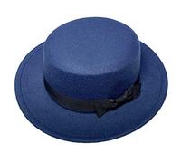JK Home Women Men Felt Wide Brim Flat Top Retro 1920s Church Derby Cap Cloche Trilby Fedora Bowler Hat & Bowknot Band