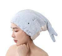 JK Home Women Microfiber Hair Drying Wrap Towel Cap, Fun Cute Cartoon Shark Super Absorbent Coral Velvet Hair Turban Quick Dry Towels for Wet, Long, Thick Hair