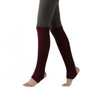 JK Home Women Soft 55cm Knee Long Footless Knitted Stirrup Leg Warmers | Thick Vertical Rib Knit, Stirrup Cut Leg Sleeves for Yoga Ballet Dance Exercising Gym Keep Warm, Chunky Boot Cuffs