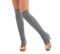 JK Home Women Soft 55cm Knee Long Footless Knitted Stirrup Leg Warmers | Thick Vertical Rib Knit, Stirrup Cut Leg Sleeves for Yoga Ballet Dance Exercising Gym Keep Warm, Chunky Boot Cuffs