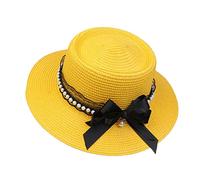 JK Home Womens Big Bowknot Wide Brim Concave Top Straw Hat Floppy Summer Sun Beach UPF50 Foldable Fedora Trilby Yellow