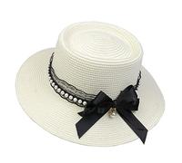 JK Home Womens Big Bowknot Wide Brim Concave Top Straw Hat Floppy Summer Sun Beach UPF50 Foldable Fedora Trilby Milk White