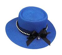 JK Home Womens Big Bowknot Wide Brim Concave Top Straw Hat Floppy Summer Sun Beach UPF50 Foldable Fedora Trilby Blue