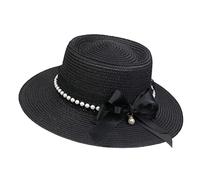 JK Home Womens Big Bowknot Wide Brim Concave Top Straw Hat Floppy Summer Sun Beach UPF50 Foldable Fedora Trilby Black