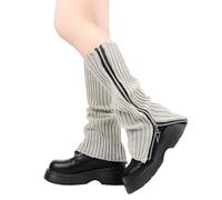 JK Home Zip Leg Warmers for Women Gothic Boot Cuffs with Side Zip Removable, Winter Knit Crochet Women's Leg Warmer Knitted Knee Long Leg Cover Leggings Boot Socks Cover for Ladies Y2K Light Grey
