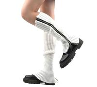JK Home Zip Leg Warmers for Women Gothic Boot Cuffs with Side Zip Removable, Winter Knit Crochet Women's Leg Warmer Knitted Knee Long Leg Cover Leggings Boot Socks Cover for Ladies Y2K White