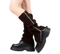 JK Home Zip Leg Warmers for Women Gothic Boot Cuffs with Side Zip Removable, Winter Knit Crochet Women's Leg Warmer Knitted Knee Long Leg Cover Leggings Boot Socks Cover for Ladies Y2K Coffee