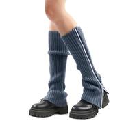 JK Home Zip Leg Warmers for Women Gothic Boot Cuffs with Side Zip Removable, Winter Knit Crochet Women's Leg Warmer Knitted Knee Long Leg Cover Leggings Boot Socks Cover for Ladies Y2K Blue