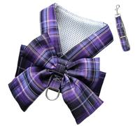 JK Plaid Bow Harness Leash No Choke Mesh XS-2X Puppy Kitten (A,S) | No-choke neck safe JK plaid bow breathable mesh D-ring snap 1.5m leash REACH XS-2X 1-20lbs
