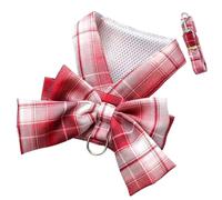 JK Plaid Bow Harness Leash No Choke Mesh XS-2X Puppy Kitten (B,M) | No-choke neck safe JK plaid bow breathable mesh D-ring snap 1.5m leash REACH XS-2X 1-20lbs