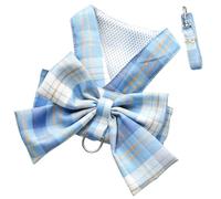 JK Plaid Bow Harness Leash No Choke Mesh XS-2X Puppy Kitten (C,XS) | No-choke neck safe JK plaid bow breathable mesh D-ring snap 1.5m leash REACH XS-2X 1-20lbs