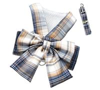 JK Plaid Bow Harness Leash No Choke Mesh XS-2X Puppy Kitten (D,S) | No-choke neck safe JK plaid bow breathable mesh D-ring snap 1.5m leash REACH XS-2X 1-20lbs