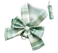 JK Plaid Bow Harness Leash No Choke Mesh XS-2X Puppy Kitten (F,XXL) | No-choke neck safe JK plaid bow breathable mesh D-ring snap 1.5m leash REACH XS-2X 1-20lbs