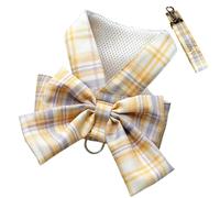 JK Plaid Bow Harness Leash No Choke Mesh XS-2X Puppy Kitten (G,L) | No-choke neck safe JK plaid bow breathable mesh D-ring snap 1.5m leash REACH XS-2X 1-20lbs