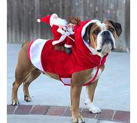 JK Running Santa Christmas Dog Costumes, Santa Claus Riding on Pet Suit Dressing up Clothing for Small Large Dogs Cats Clothes Pet Outfit