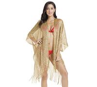 JK Unicorn Metallic Sparkling Kimono Swimsuit Cover Ups/Beach Bikini Cover Up for Summer Vacation, A. Gold, One Size