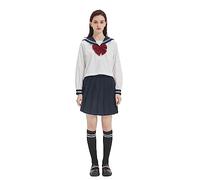 JK Uniform Japaneses Kansai-Style Sailor Uniform School Uniform Set Long Sleeve Pleated Skirt Set,L uk8 Navy Blue