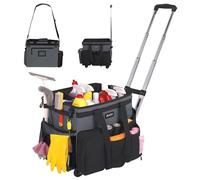JKAOO Large Rolling Cleaning Caddy Bag with Detachable Trolley, Waterproof Cleaning Caddy on Wheels for Housekeepers, Cleaning Cart Supplies Organizer for Home,Car,Office,Picnic(Gray)(InPatent)
