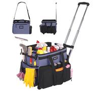 JKAOO Large Rolling Cleaning Caddy Bag with Detachable Trolley, Waterproof Cleaning Caddy on Wheels for Housekeepers, Cleaning Cart Supplies Organizer for Home,Car,Office,Picnic (Denim Blue)(InPatent)