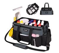 JKAOO Large Wearable Cleaning Caddy Bags,Cleaning Supplies Storage Bag with Handles and Adjustable Shoulder Strap and Removable Waist Straps,Waterproof Cleaning Bags for Home,Car,Office (Gray)
