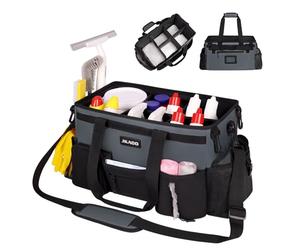 JKAOO Large Wearable Cleaning Caddy Bags,Cleaning Supplies Storage Bag with Handles and Adjustable Shoulder Strap and Removable Waist Straps,Waterproof Cleaning Bags for Home,Car,Office (Gray)