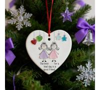 Jkapagzy Heart-Shaped Sea Glass Friendship Decor,Heart Christmas Tree Hanging Ornaments,Friendship Gifts For Women, Christmas Love Pendant with Two Girls Holding Hands Decor,Symbol of Love (6pcs)
