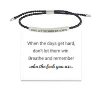 Jkapagzy Strength Bracelet with Card, Don't Let The Hard Days Win Motivational Tube Bracelet Titanium Steel Adjustable Hand,Inspirational Bracelets Jewelry Gifts for Women Girls (Black)