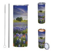 JKASDTRP 20oz Tumbler Stainless Steel Insulated Travel Tumblers Leakproof Travel Coffee Mug With Lid And Straw Texas Bluebonnets Scenery Drink Tumbler Cups Gifts For Women Men Lovers