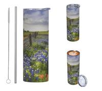 JKASDTRP 20oz Tumbler Stainless Steel Insulated Travel Tumblers Leakproof Travel Coffee Mug With Lid And Straw Texas Bluebonnets Scenery Drink Tumbler Cups Gifts For Women Men Lovers