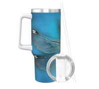 JKASDTRP Blue Odonata Pattern 40 Oz Tumbler With Handle And Straw Stainless Steel Insulated Travel Tumblers Leakproof Travel Coffee Mug Coffe Cup Drink Tumbler Cups Gifts For Women Men Lovers