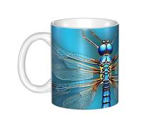 JKASDTRP Blue Odonata Pattern Ceramic Coffee Mug 11oz Novelty Tea Cup With Handle Coffee Cup For Men Women Office Work