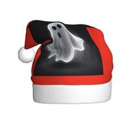 JKASDTRP Christmas Santa Hat For Adults, Soft Plush Xmas Hats For Women Men, Black And Halloween Ghost Classic Claus Cap Funny Holiday Party Headwear New Year Festive Accessory