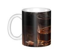 JKASDTRP Cigar & Whiskey Ceramic Coffee Mug 11oz Novelty Tea Cup With Handle Coffee Cup For Men Women Office Work