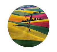JKASDTRP Multicolored Fields Round Wall Clock 10 Inch Silent Non-Ticking Clock Battery Operated Decorative Wall Clocks for Living Room, Kitchen, Bathroom, Bedroom, and Office