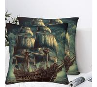 JKASDTRP Nautical Vintage Sailing Pirate Ship Throw Pillow Covers 20"X20" Modern Double Sided Pillowcase Cozy Farmhouse Decorative Cushion Cover for Sofa Couch Bed