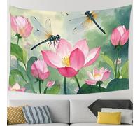 JKASDTRP Peach Velvet Tapestry 90x60 Inch No Damage Wall Hanging Soft Durable Backdrop Poster Wall Decor For Home Party Watercolor Lotus Dragonfly Hanging Art