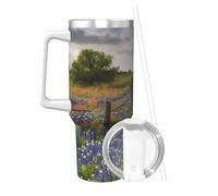 JKASDTRP Texas Bluebonnets Scenery 40 Oz Tumbler With Handle And Straw Stainless Steel Insulated Travel Tumblers Leakproof Travel Coffee Mug Coffe Cup Drink Tumbler Cups Gifts For Women Men Lovers