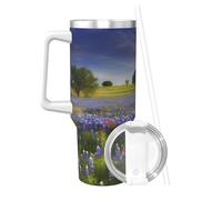 JKASDTRP Texas Bluebonnets Scenery 40 Oz Tumbler With Handle And Straw Stainless Steel Insulated Travel Tumblers Leakproof Travel Coffee Mug Coffe Cup Drink Tumbler Cups Gifts For Women Men Lovers
