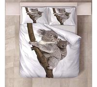 JKCloth Duvet Cover with 2 Pillowcases 3D Printed Koala Bedding Set with Zipper Closure Unique Design Anti-allergic Duvet Cover Set Single - 140x200cm