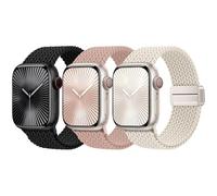 JKD Compatible with Apple Watch Bands for Women Black Starlight Stretchy Magnetic Clasp 38mm 40mm 41mm 42mm 44mm 45mm 46mm 49mm, Elastic Nylon Strap for iWatch Bands Series 10 9 8 SE 7 6 5 4 Ultra