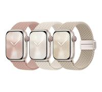 JKD Compatible with Apple Watch Bands for Women Starlight Beige Stretchy Magnetic Clasp 38mm 40mm 41mm 42mm 44mm 45mm 46mm 49mm, Elastic Nylon Strap for iWatch Bands Series 10 9 8 SE 7 6 5 4 Ultra