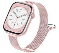 JKD Fancy Soft Magnetic Milanese Mesh Loop Thin Metal Breathable Stainless Steel Band - Compatible for Apple Watch Band Series 10 9 8 7 6 5 4 3 SE SE2 42mm 44mm 45mm 46mm Watch Band for Girls Rosepink