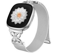 JKD Metal Band Compatible with Fitbit Versa 4 Bands for Women Woman, Fitbit Sense 2 Bands, Stainless Steel Soft Mesh Loop Strap Replacement for Fitbit Sense 2/Versa 3/Sense/Versa 4 Smartwatch, Silver