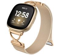JKD Metal Bands Compatible With Fitbit Sense 2/Versa 4/Sense/Versa 3 Bands, X-Shape Stainless Steel Mesh Band Strap Replacement Accessories for Fitbit Versa 3/Sense Smartwatch, Rose Gold