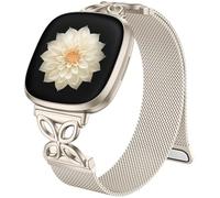 JKD Stainless Steel Bands Compatible with Fitbit Sense 2 Bands for Women Men, Versa 4, Soft Metal Solo Loop Strap Floral Shape Mesh Wristband for Smartwatch