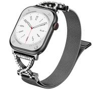 JKD X-Shape Metal Band Compatible with Apple Watch Bands for Women 40mm 42mm 46mm 44mm 45mm 41mm 38mm 49mm, Slim Stainless Steel Magnetic Strap for iWatch SE Series 10/9/8/7/6/5/4/3/2/1/Ultra, Black