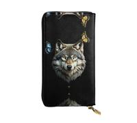 JKDGOJ A brutal wolf Prints Women's leather long handheld wallet large capacity credit card zipper bag