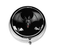 JKDGOJ A Wolf with bat Wings Pattern Round Mini Pill Box with 3 compartments for Pill Storage and Portable Travel