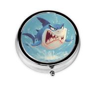 JKDGOJ Angry Shark Pattern Round Mini Pill Box with 3 compartments for Pill Storage and Portable Travel